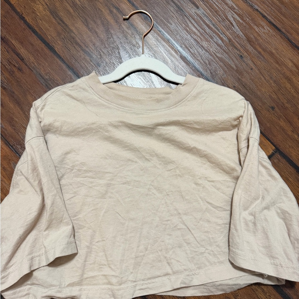 Divided Neutral Cropped Tee in Beige